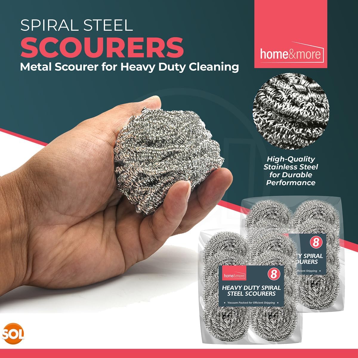 16pk Stainless Steel Scourer | Metal Scourer for Heavy Duty Cleaning | 6cm x 6cm | Thick & Strong Wire Scourer | Wire Wool Cleaning Pads | Tough Re-Usable Scourers-2