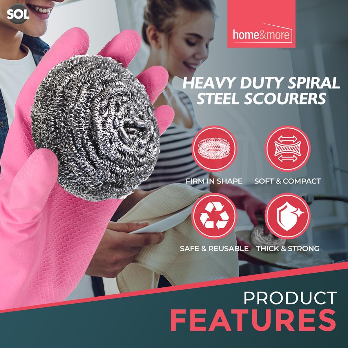 16pk Stainless Steel Scourer | Metal Scourer for Heavy Duty Cleaning | 6cm x 6cm | Thick & Strong Wire Scourer | Wire Wool Cleaning Pads | Tough Re-Usable Scourers-6