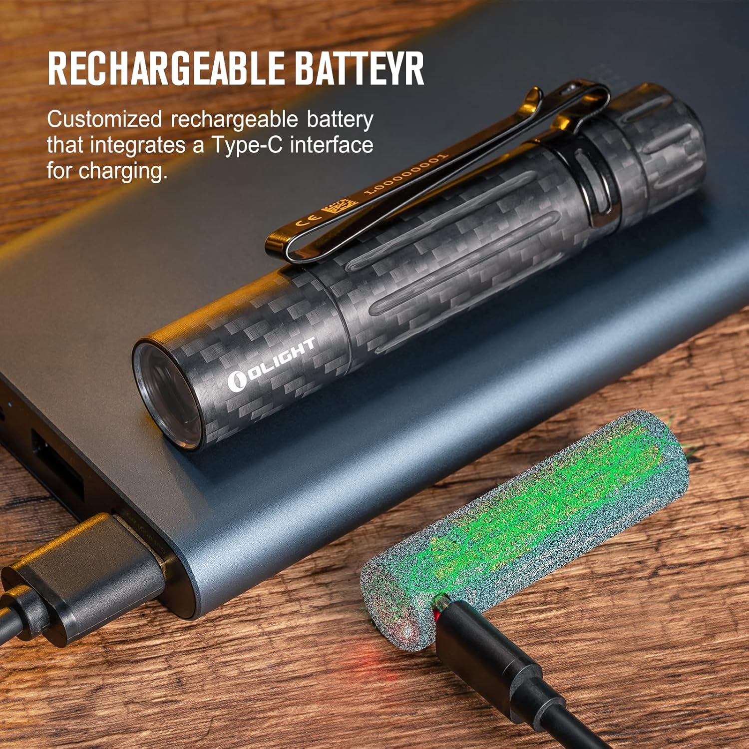 OLIGHT i5R Carbon Fiber Slim Torch 15 or 350 Lumens Powered by USB-C Rechargeable Battery, Tail Switch Torch with Beam Distance 64m, Dual-Output for Camping, Hiking and Every Carry (Carbon Fiber)-3