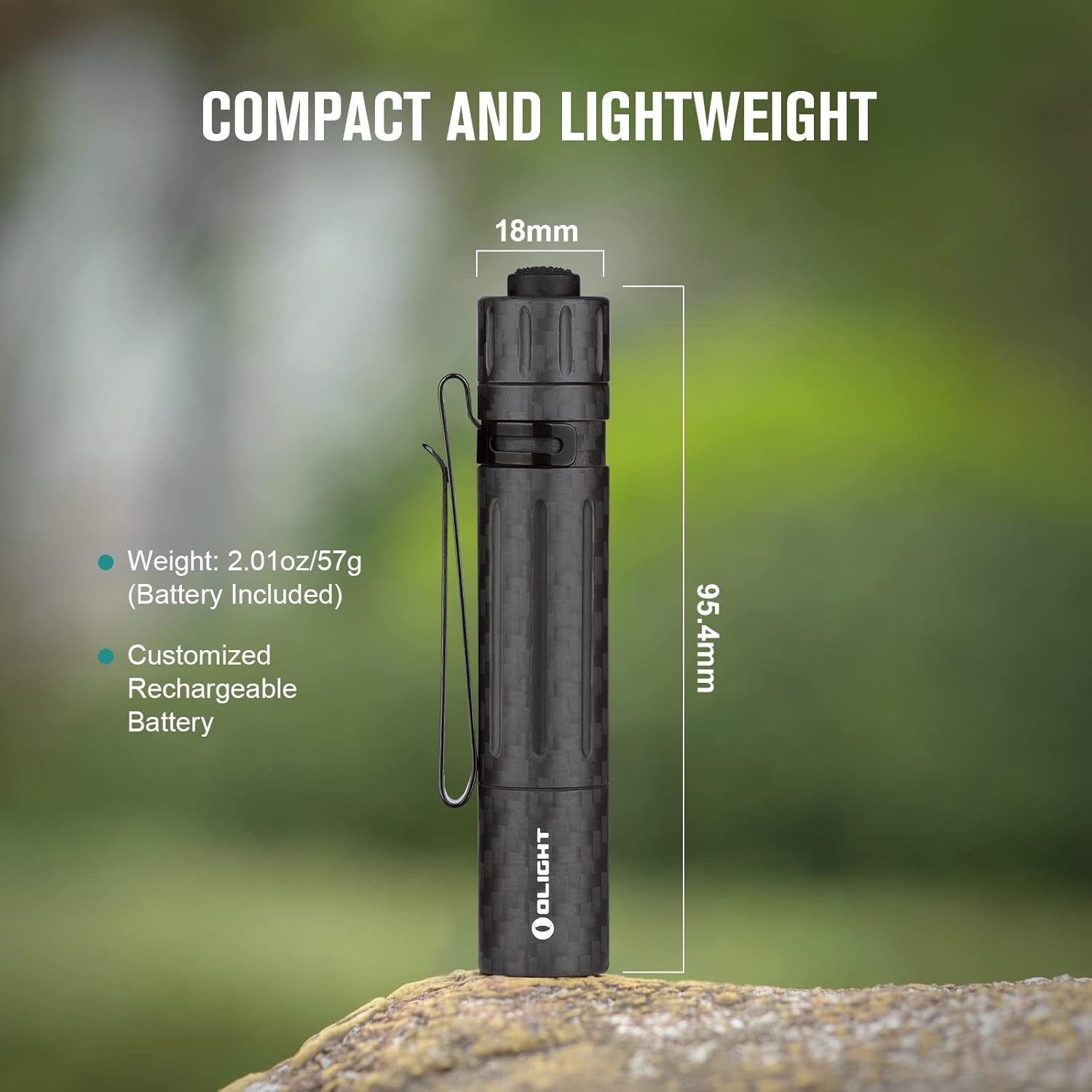 OLIGHT i5R Carbon Fiber Slim Torch 15 or 350 Lumens Powered by USB-C Rechargeable Battery, Tail Switch Torch with Beam Distance 64m, Dual-Output for Camping, Hiking and Every Carry (Carbon Fiber)-5