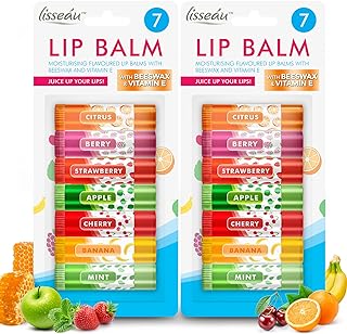 14pk Lip Balm Set | Flavoured Lip Balms with Beeswax and Vitamin E | Moisturising Lip Balm Multipack | Protect & Hydrate Beeswax Lip Balm Stick | Lip Balms | Lipbalm | Lip Moisturiser | Girls Lip Balm