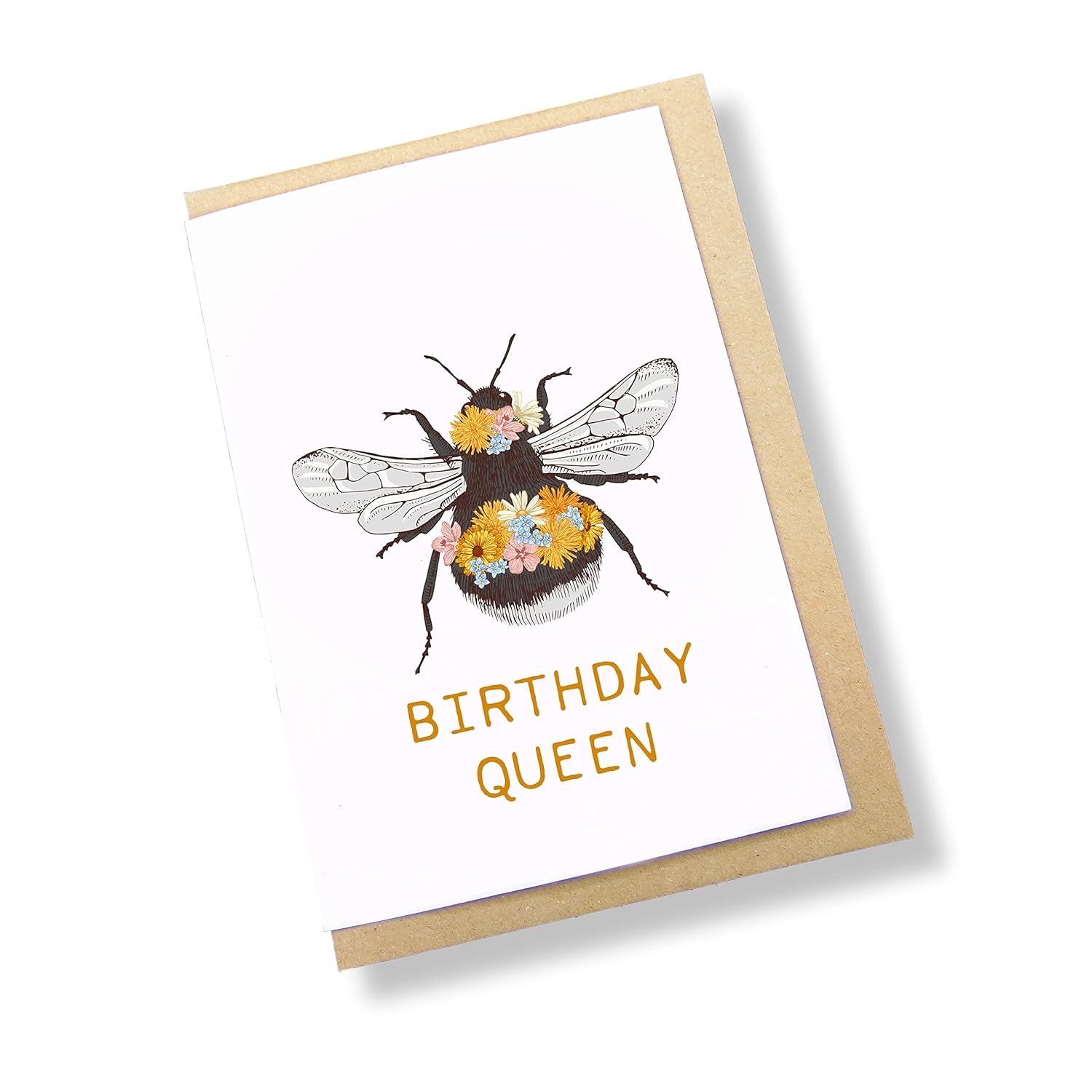 Birthday Queen - Cute and Funny Bumble Bee Greeting Card - Garden Lovers, Vegan Friendly, Happy Birthday Gift-0