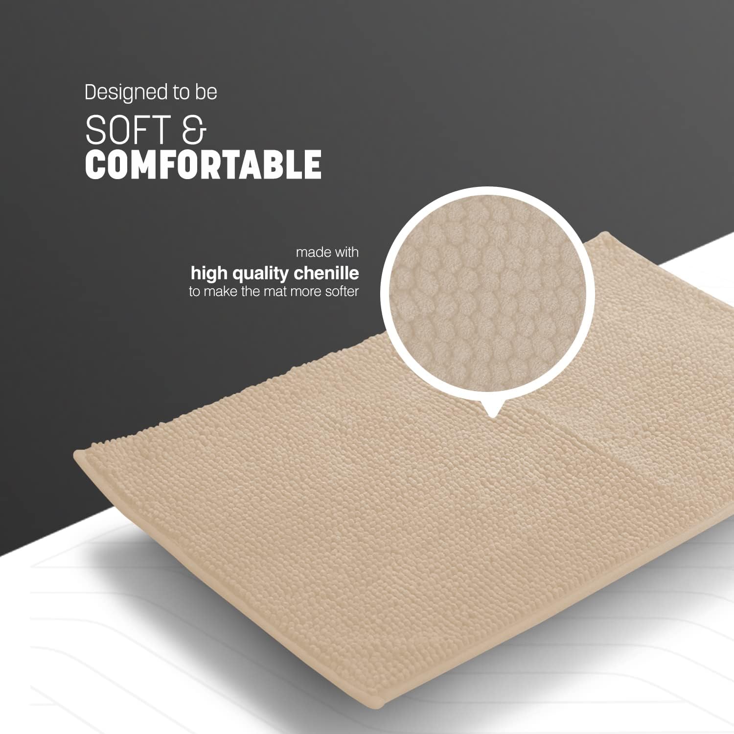 KEPLIN Non-Slip Microfibre Bath & Toilet Mat - Soft, Plush & Comfortable Rug with Machine Washable Design - Water Absorbent & Quick Drying to Keep Bathroom & Home Hygienic & Clean - (40x60cm) Beige-2