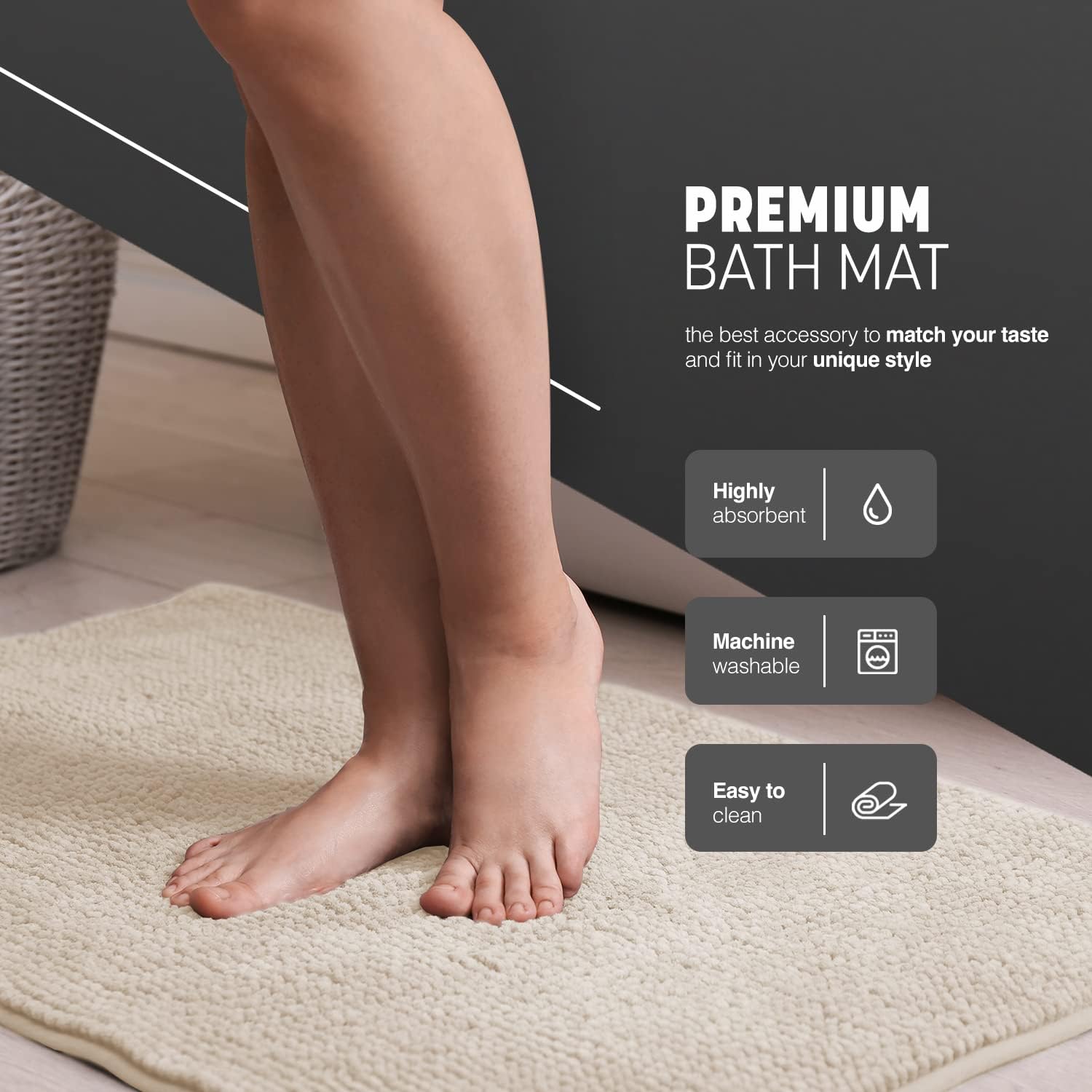 KEPLIN Non-Slip Microfibre Bath & Toilet Mat - Soft, Plush & Comfortable Rug with Machine Washable Design - Water Absorbent & Quick Drying to Keep Bathroom & Home Hygienic & Clean - (40x60cm) Beige-3