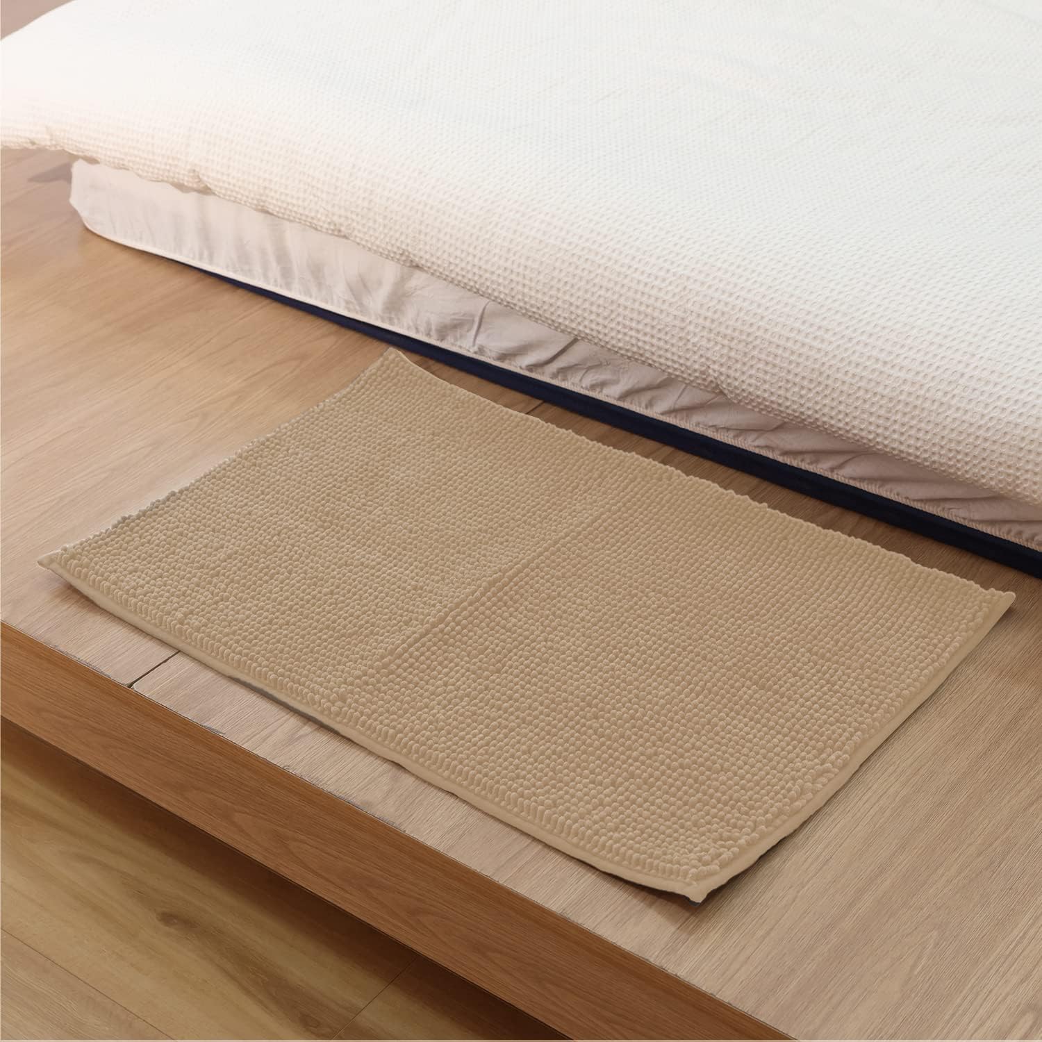 KEPLIN Non-Slip Microfibre Bath & Toilet Mat - Soft, Plush & Comfortable Rug with Machine Washable Design - Water Absorbent & Quick Drying to Keep Bathroom & Home Hygienic & Clean - (40x60cm) Beige-5