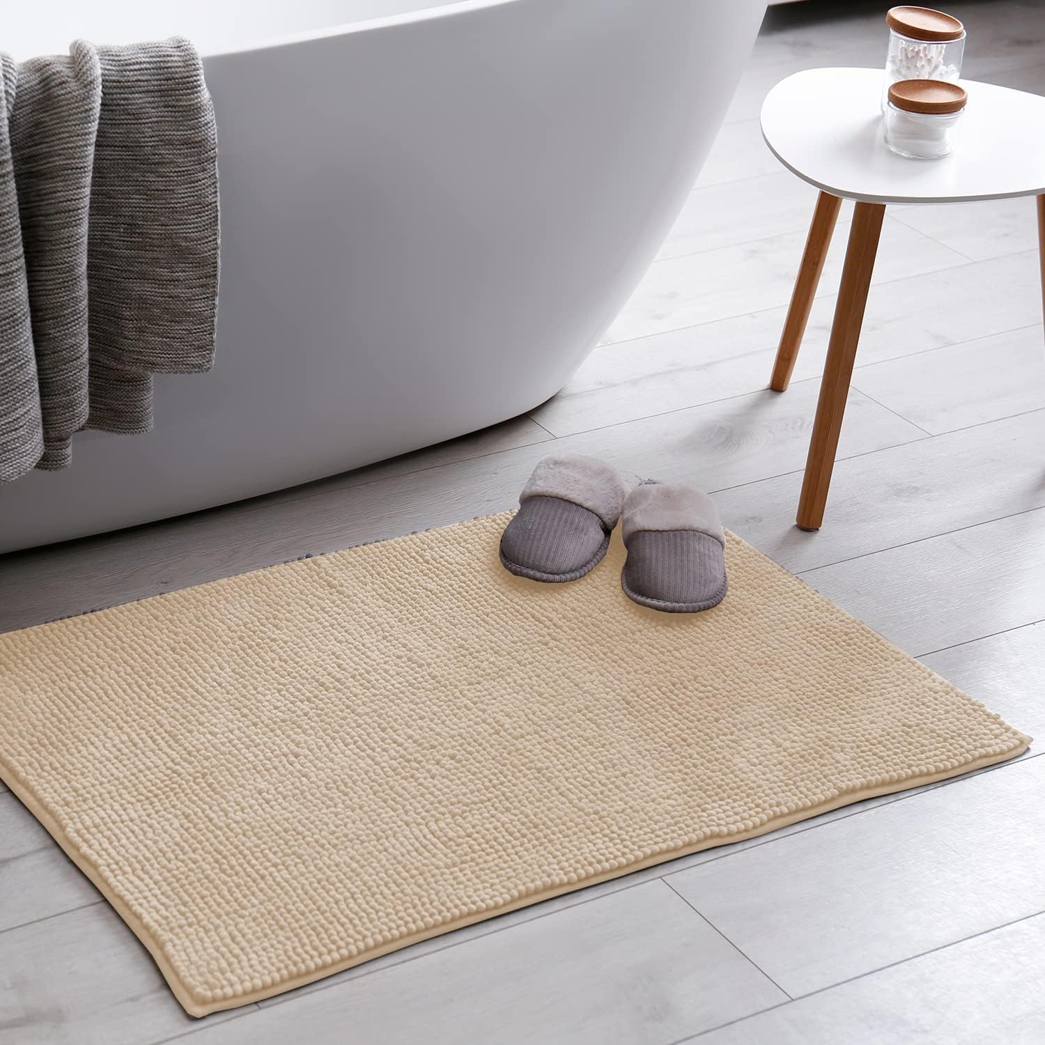 KEPLIN Non-Slip Microfibre Bath & Toilet Mat - Soft, Plush & Comfortable Rug with Machine Washable Design - Water Absorbent & Quick Drying to Keep Bathroom & Home Hygienic & Clean - (40x60cm) Beige-6