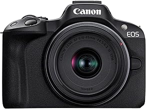 Canon EOS R50 Mirrorless Camera (Black) + RF-S 18-45mm F4.5-6.3 IS STM Lens - 24.2MP, APS-C, 15fps | 4K 30p Oversampled 6K Video | Wi-Fi and Bluetooth | Compact, Portable for Travel & Vlogging