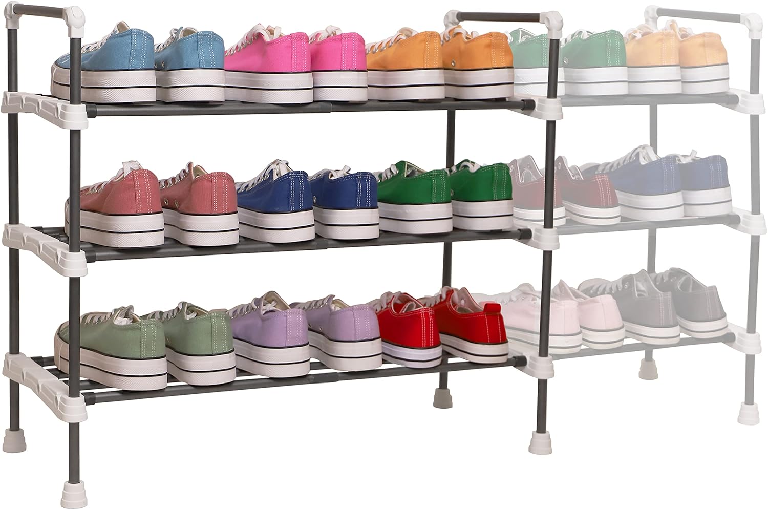 1ABOVE 3 Tier Extendable Shoe Rack, Heavy duty Metal Shoe Rack, Shoe Storage, Quick Assembly No Tools Required, Holds up to 15 pairs (WHITE)-0