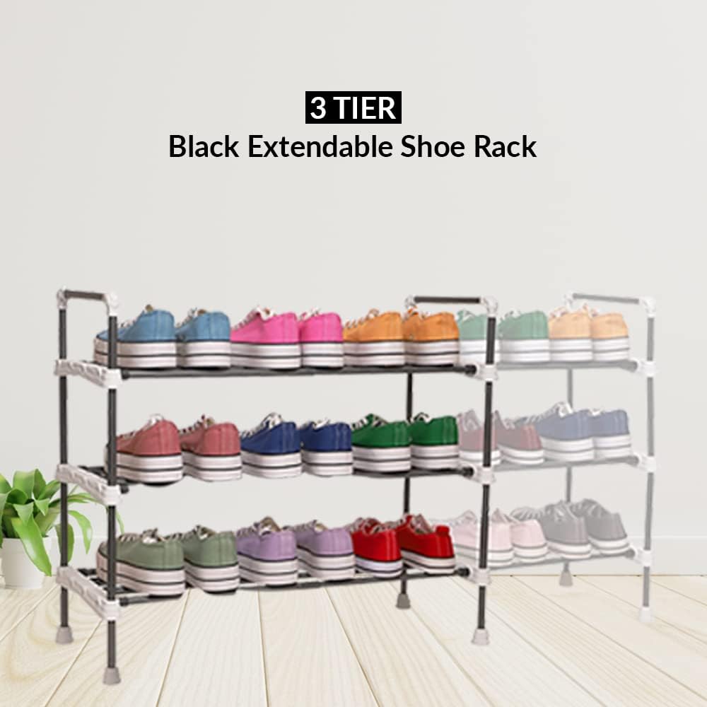 1ABOVE 3 Tier Extendable Shoe Rack, Heavy duty Metal Shoe Rack, Shoe Storage, Quick Assembly No Tools Required, Holds up to 15 pairs (WHITE)-2