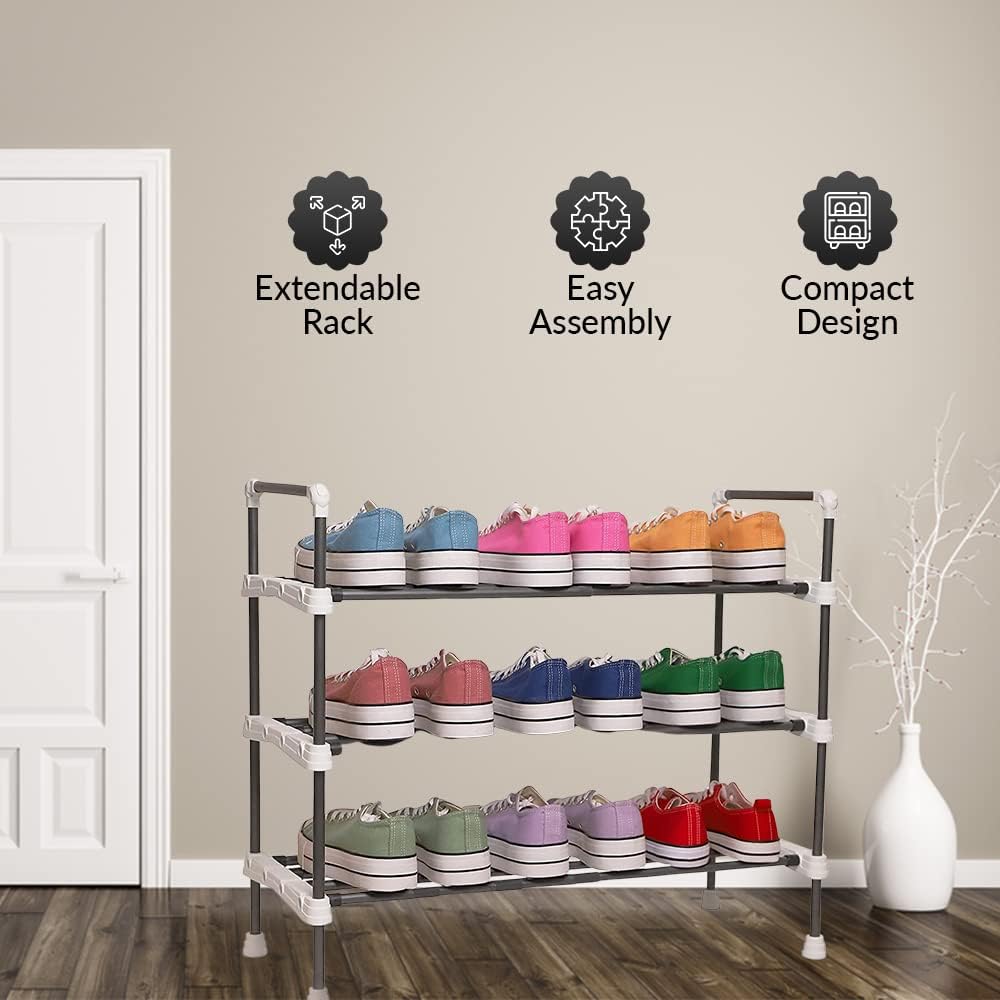 1ABOVE 3 Tier Extendable Shoe Rack, Heavy duty Metal Shoe Rack, Shoe Storage, Quick Assembly No Tools Required, Holds up to 15 pairs (WHITE)-3