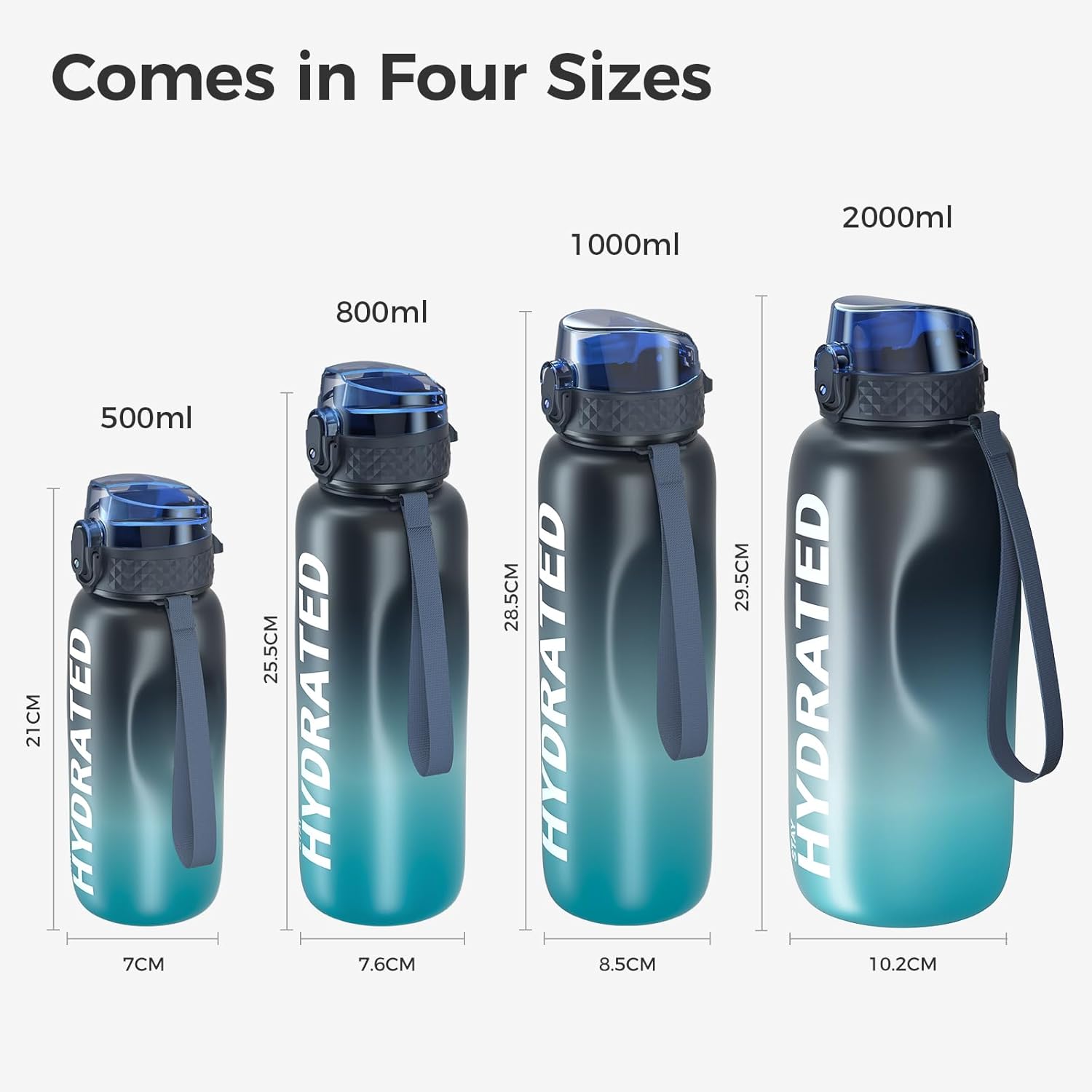 Gohippos Water Bottle, 500ML/800ML/1000ML/2L Sports Water Bottle with Straw and Time Markings, Motivational Drinks Bottle to Stay Hydrated, Tritan, BPA Free, Leakproof, for Gym School Office(1 Bottle)-1