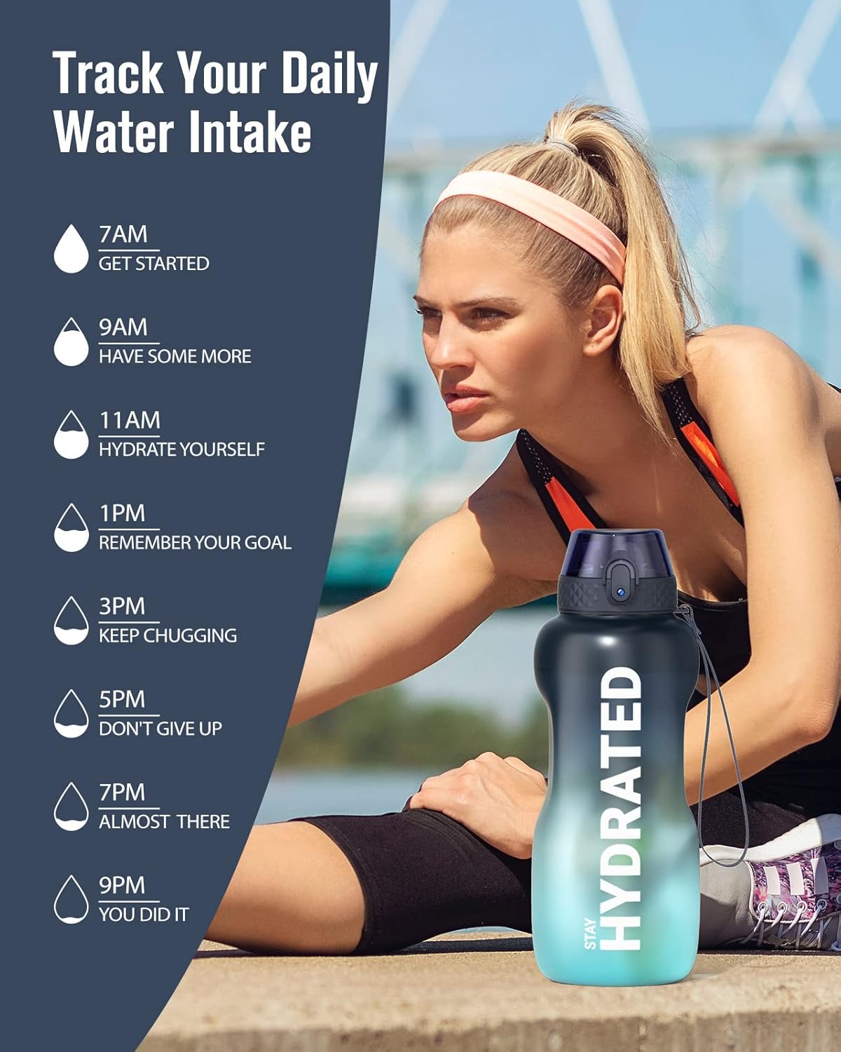 Gohippos Water Bottle, 500ML/800ML/1000ML/2L Sports Water Bottle with Straw and Time Markings, Motivational Drinks Bottle to Stay Hydrated, Tritan, BPA Free, Leakproof, for Gym School Office(1 Bottle)-6