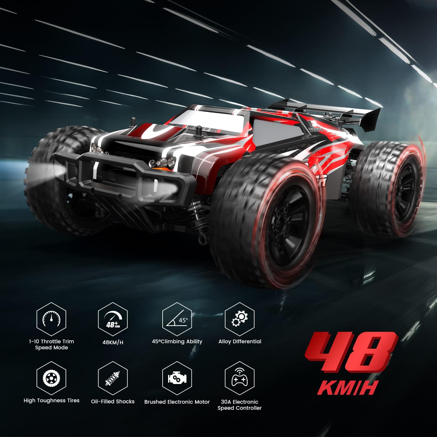 DEERC 9206E DIY Extra Shell 1:10 Scale Large RC Cars,48+ KM/H Hobby Grade High Speed Remote Control Car for Adults Boys,All Terrain 4WD 2.4GHz Off Road Monster RC Truck with 2 Battery for 40+ Min Play-1