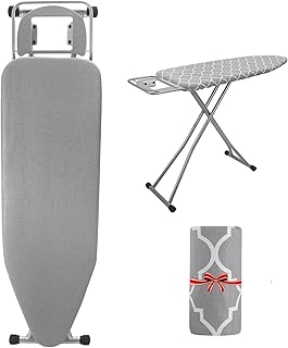 Rainberg 122 x 38cm Folding Ironing Board with Jumbo Iron Rest, Adjustable Height Up To 93cm, Foldable & Collapsible Ironing Table with Extra Cover (Grey)