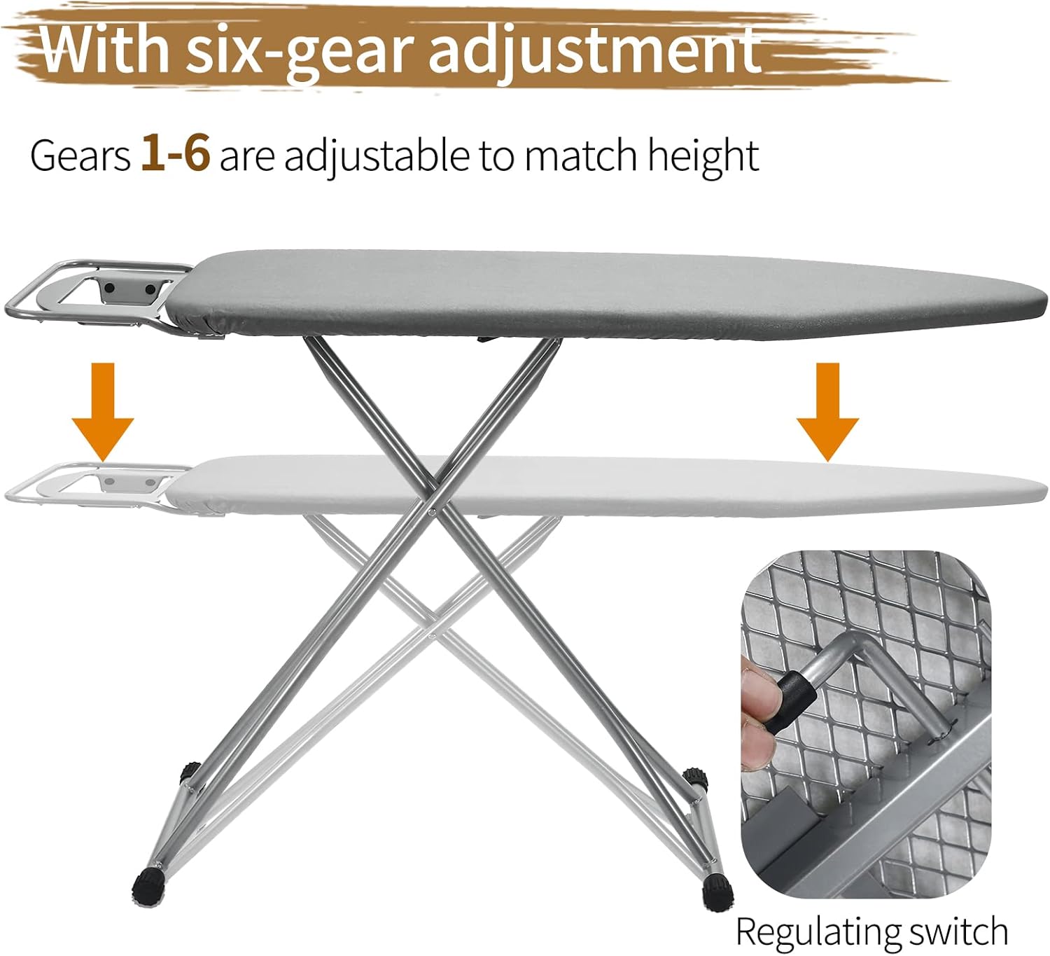 Rainberg 122 x 38cm Folding Ironing Board with Jumbo Iron Rest, Adjustable Height Up To 93cm, Foldable & Collapsible Ironing Table with Extra Cover (Grey)-2