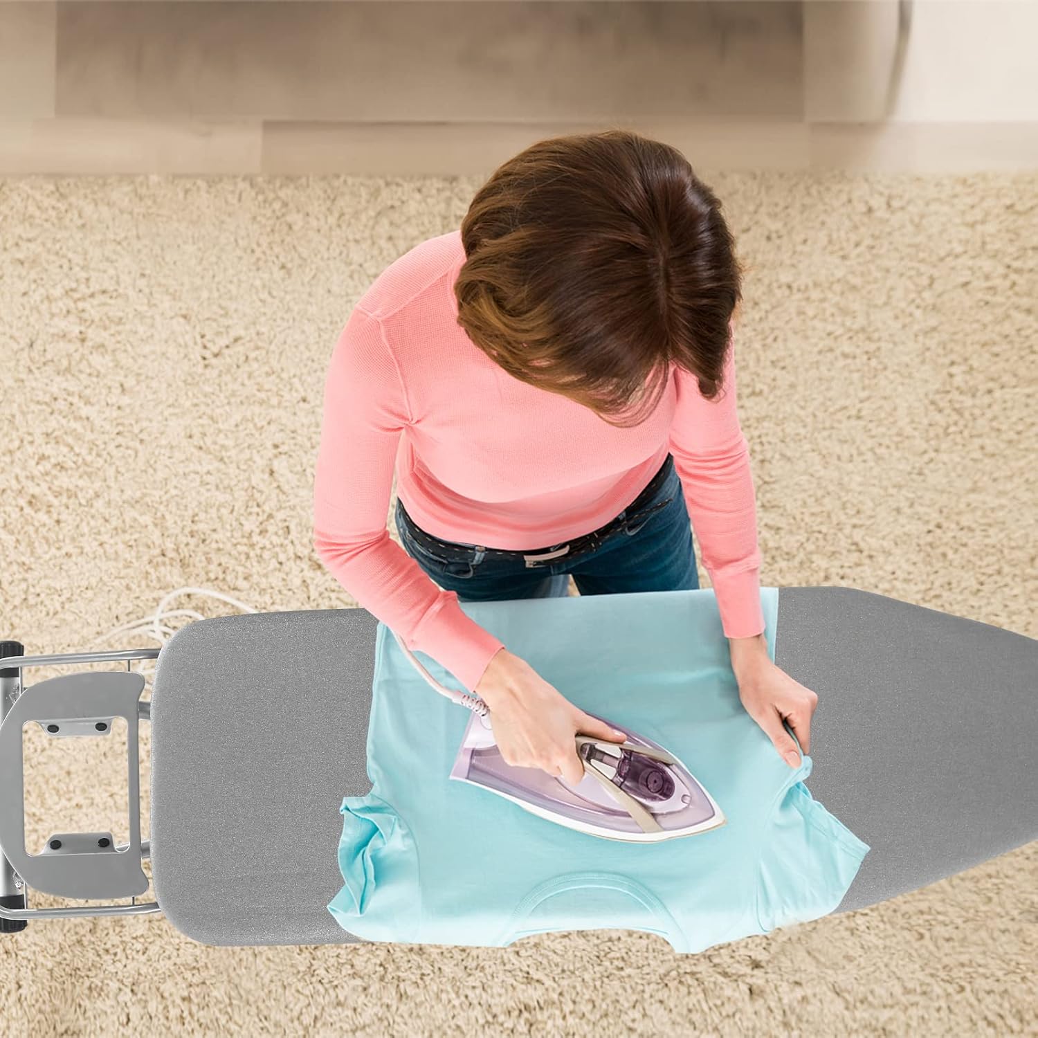 Rainberg 122 x 38cm Folding Ironing Board with Jumbo Iron Rest, Adjustable Height Up To 93cm, Foldable & Collapsible Ironing Table with Extra Cover (Grey)-6