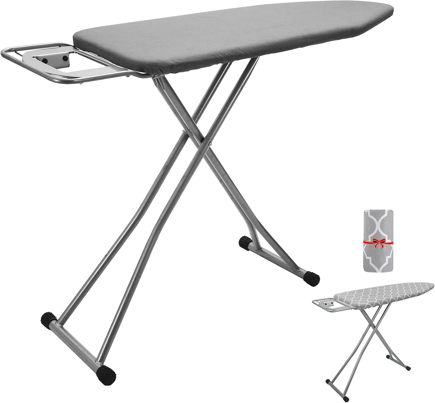 Rainberg 122 x 38cm Folding Ironing Board with Jumbo Iron Rest, Adjustable Height Up To 93cm, Foldable & Collapsible Ironing Table with Extra Cover (Grey)-7