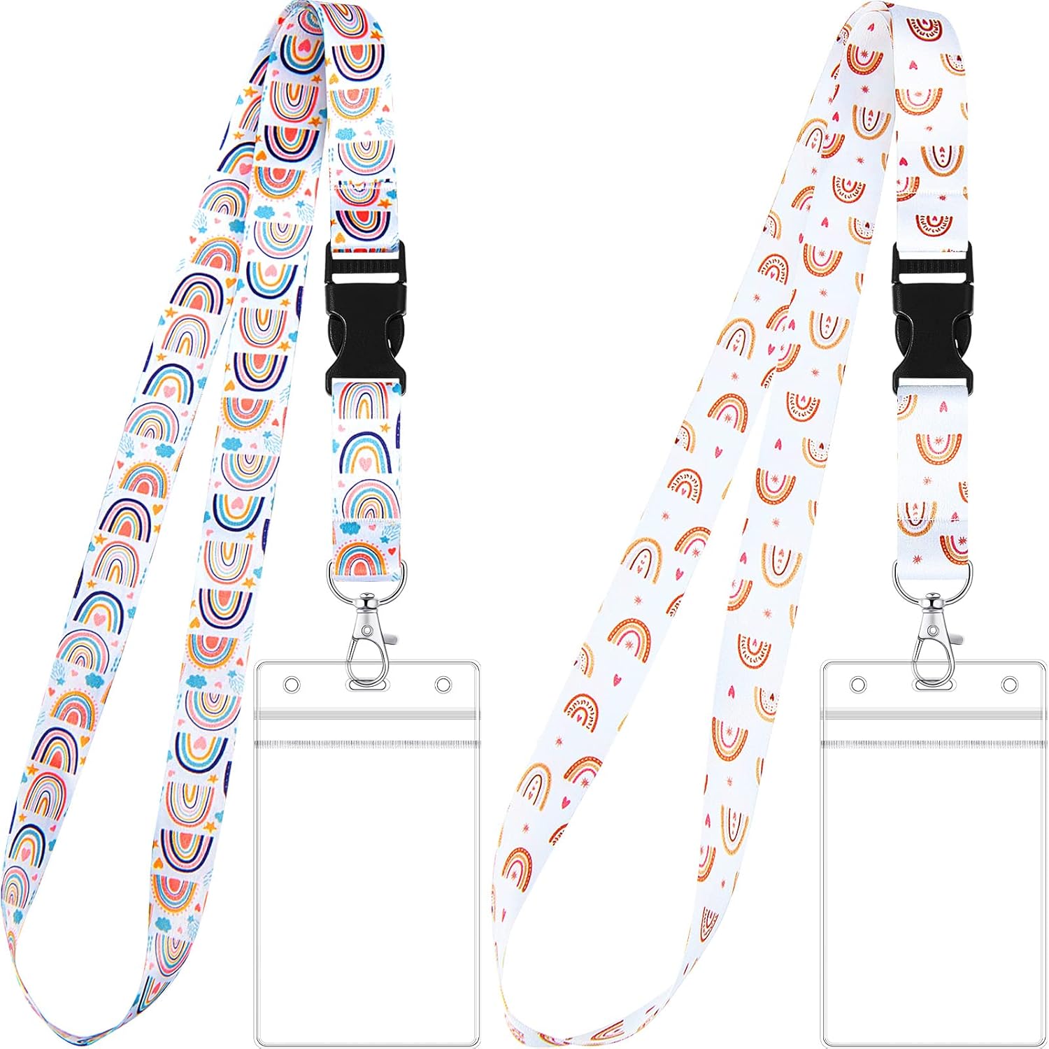 Zonon 2 Set Lanyard with Card Holder, Neck Strap Flowers Lanyard and Waterproof Transparent Badge Holder for ID Card, Office Supplies(Boho Style)-0