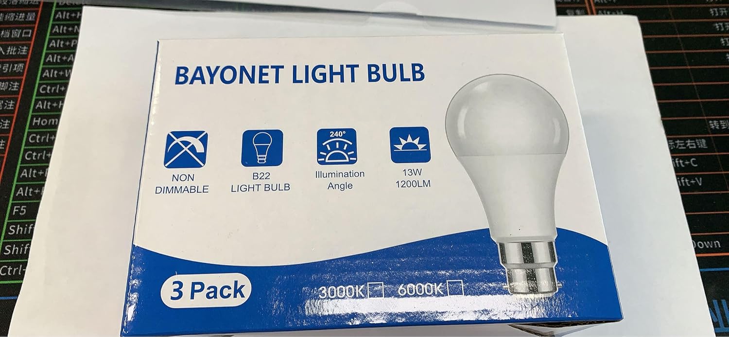 Flaspar Bayonet Light Bulbs, 100W Equivalent B22 LED Bulbs Bayonet, 6000K Cool White, 1200LM, 13W Daylight Bulbs BC GLS A60 Energy Saving for Chandelier, Living Room, Non-dimmable, Pack of 3-9