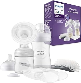 PHILIPS Avent Manual Breast Pump Gift Set - Single Breast Pump, 260ml and 125ml Baby Bottles, BPA Free, 4 Disposable Breast Pads (Model SCD430/60)