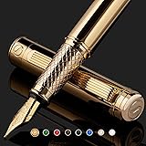 Scriveiner Luxury Fountain Pen - Stunning Gold Pen, 24K Gold Finish, Schmidt 18K Gilded Nib (Fine), Converter, Best Pen Gift Set for Men & Women, Professional, Executive, Office, Nice Pens