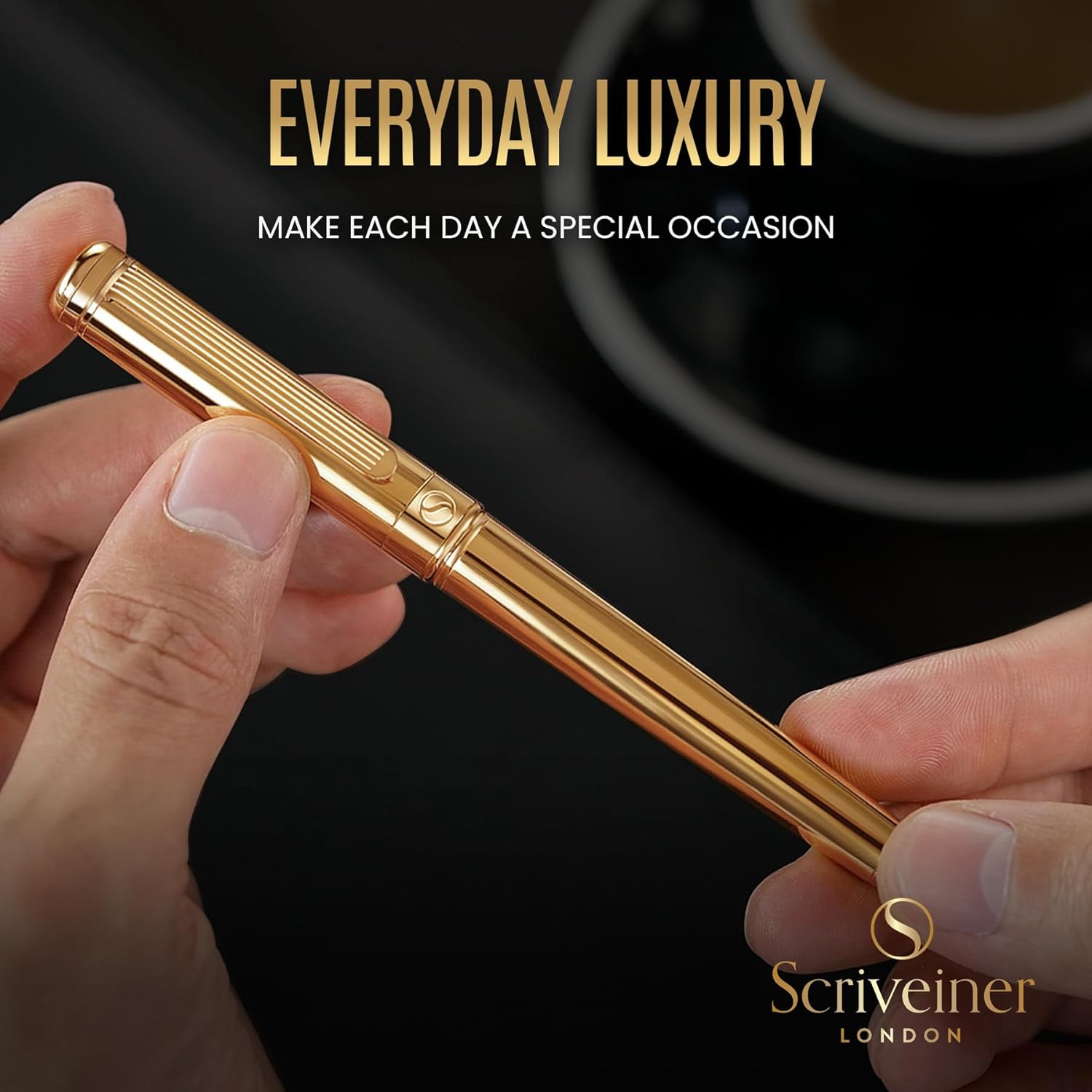 Scriveiner Luxury Fountain Pen - Stunning Gold Pen, 24K Gold Finish, Schmidt 18K Gilded Nib (Fine), Converter, Best Pen Gift Set for Men & Women, Professional, Executive, Office, Nice Pens-7