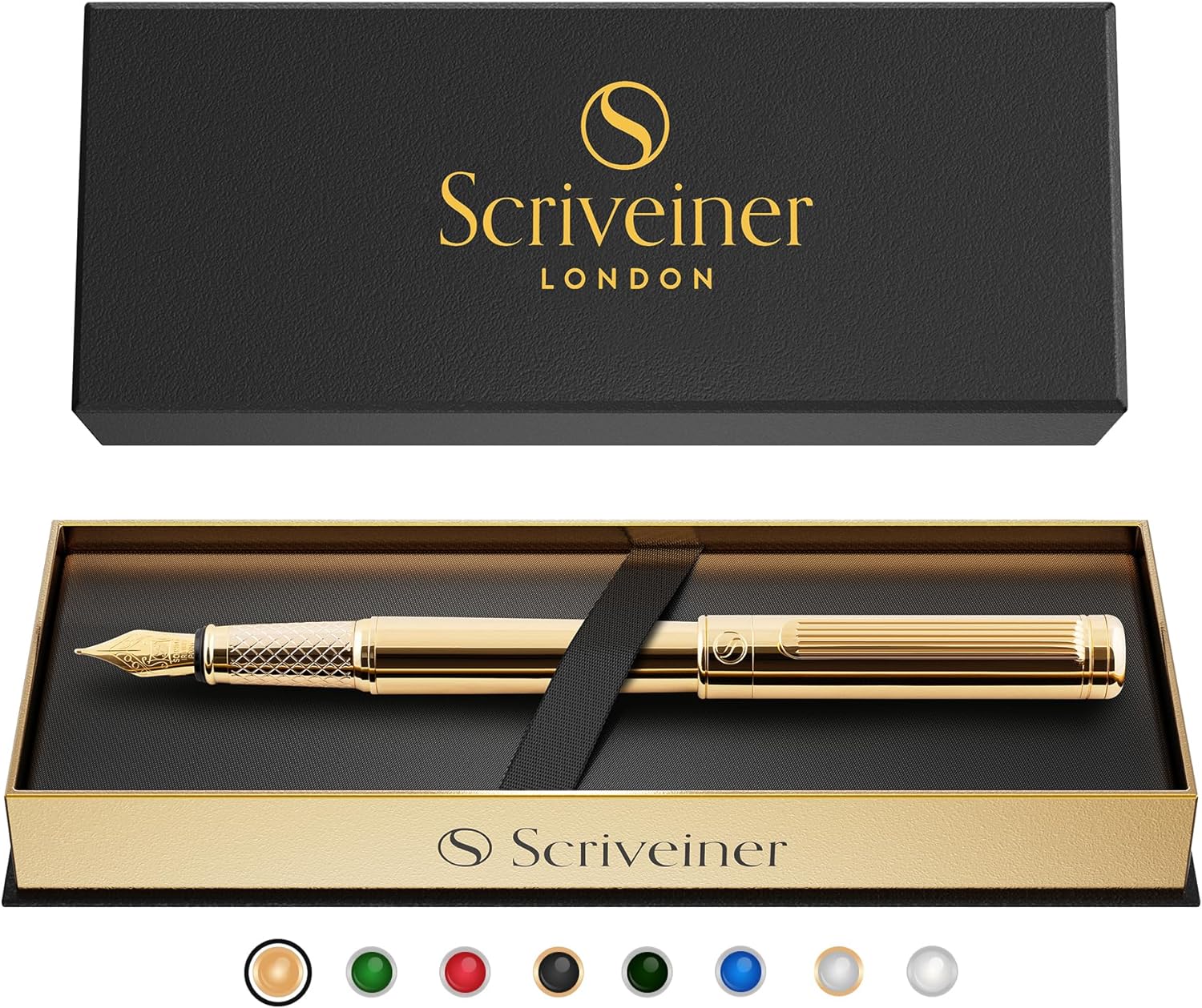 Scriveiner Luxury Fountain Pen - Stunning Gold Pen, 24K Gold Finish, Schmidt 18K Gilded Nib (Fine), Converter, Best Pen Gift Set for Men & Women, Professional, Executive, Office, Nice Pens-8