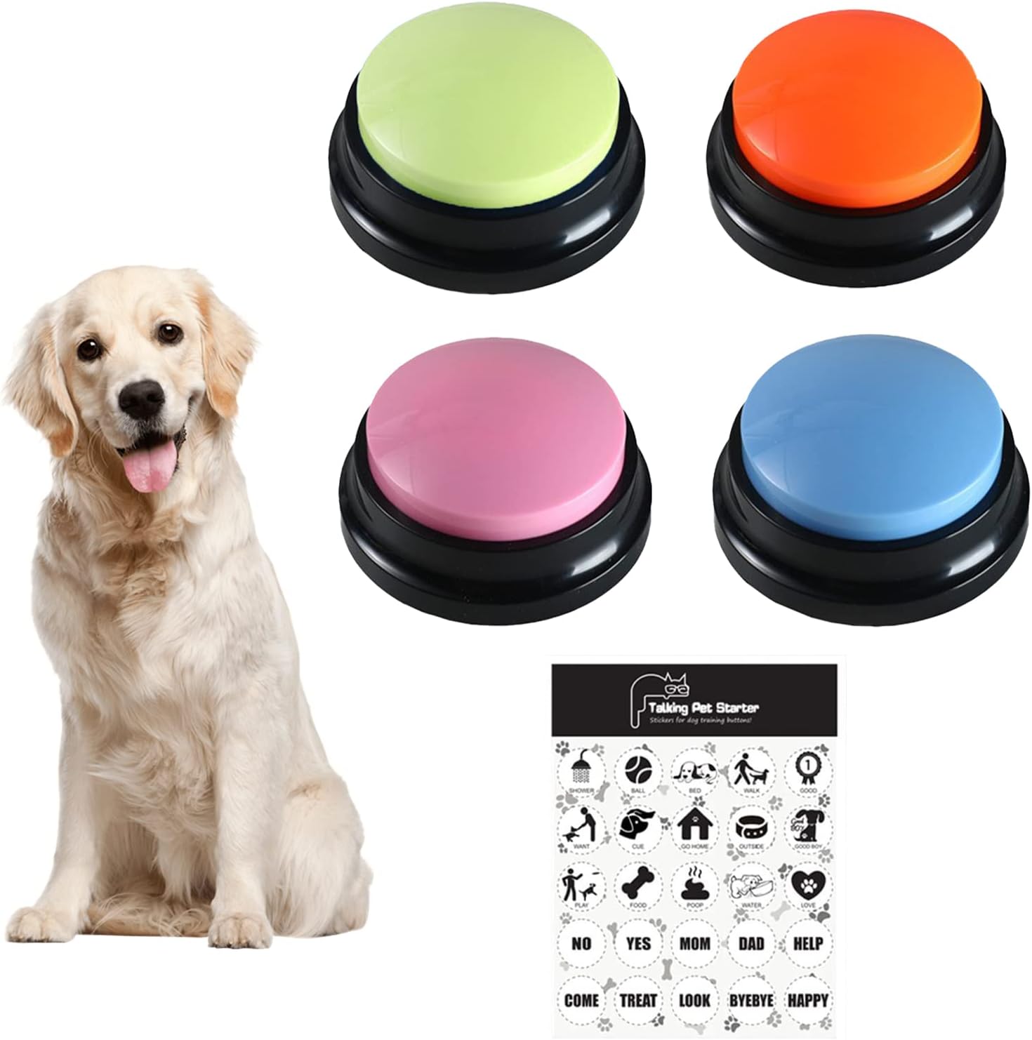 TITA-DONG 4Pcs Dog Button Pet Communication Button, Recordable Dog Training Buttons Dog Speaking Buttons, Dog Training Answer Buzzer Talking Buttons for Dogs Pet Cat Training Family Games-0