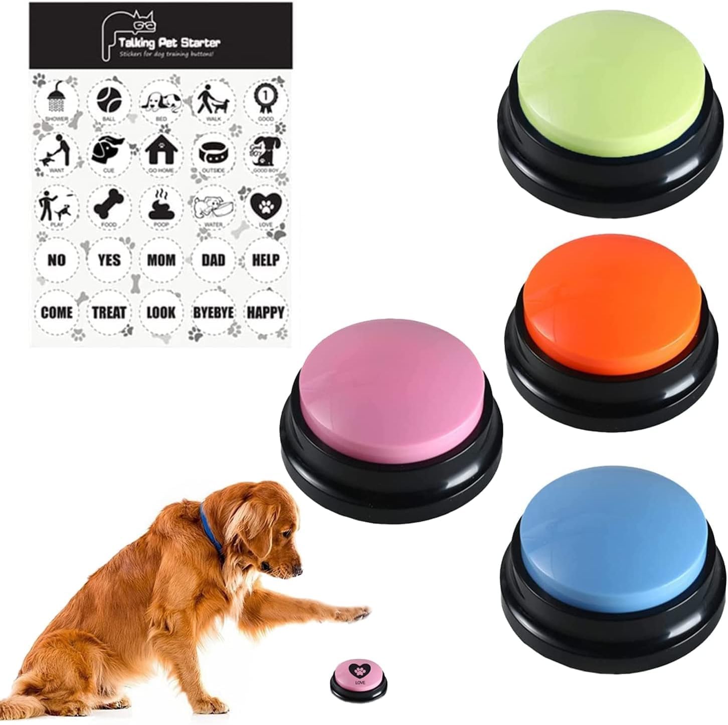 TITA-DONG 4Pcs Dog Button Pet Communication Button, Recordable Dog Training Buttons Dog Speaking Buttons, Dog Training Answer Buzzer Talking Buttons for Dogs Pet Cat Training Family Games-7