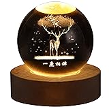 TITA-DONG 3D Crystal Ball Night Light for Kids Glass Ball Night Lamp with Wood Base Fantasy Desk Present Space Decor Crsytal Ball LED Galaxy Planet Nightlight Birthday Gift Bedroom Decor (Deer)