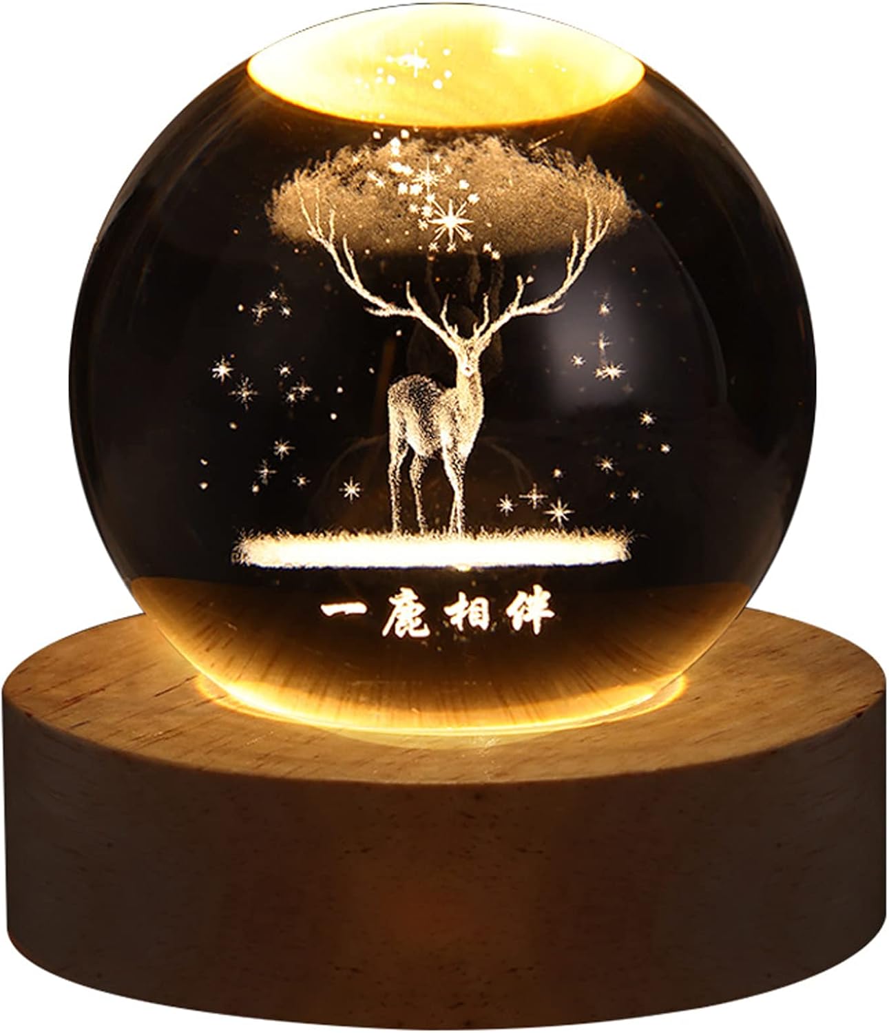 TITA-DONG 3D Crystal Ball Night Light for Kids Glass Ball Night Lamp with Wood Base Fantasy Desk Present Space Decor Crsytal Ball LED Galaxy Planet Nightlight Birthday Gift Bedroom Decor (Deer)-0