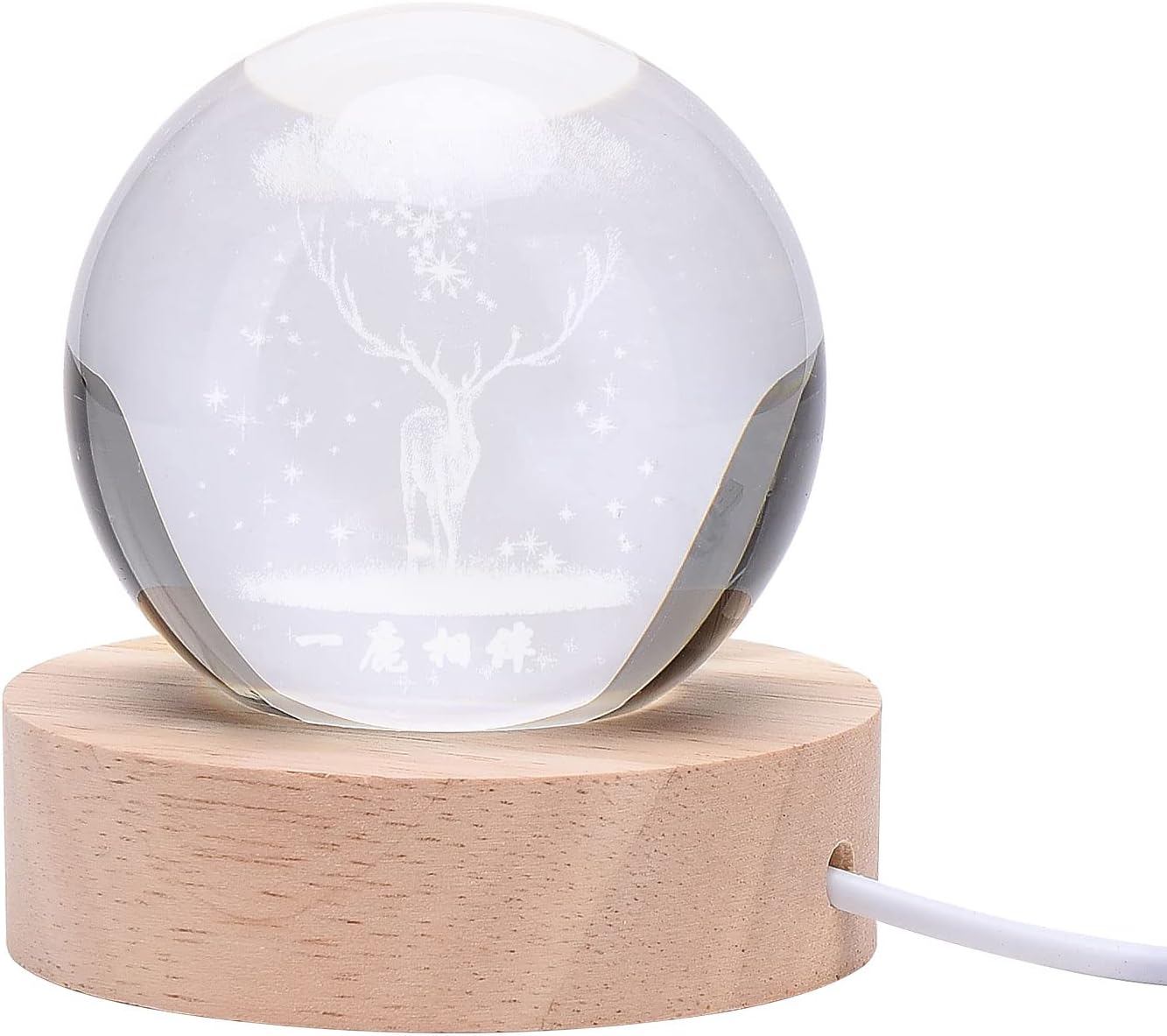 TITA-DONG 3D Crystal Ball Night Light for Kids Glass Ball Night Lamp with Wood Base Fantasy Desk Present Space Decor Crsytal Ball LED Galaxy Planet Nightlight Birthday Gift Bedroom Decor (Deer)-4