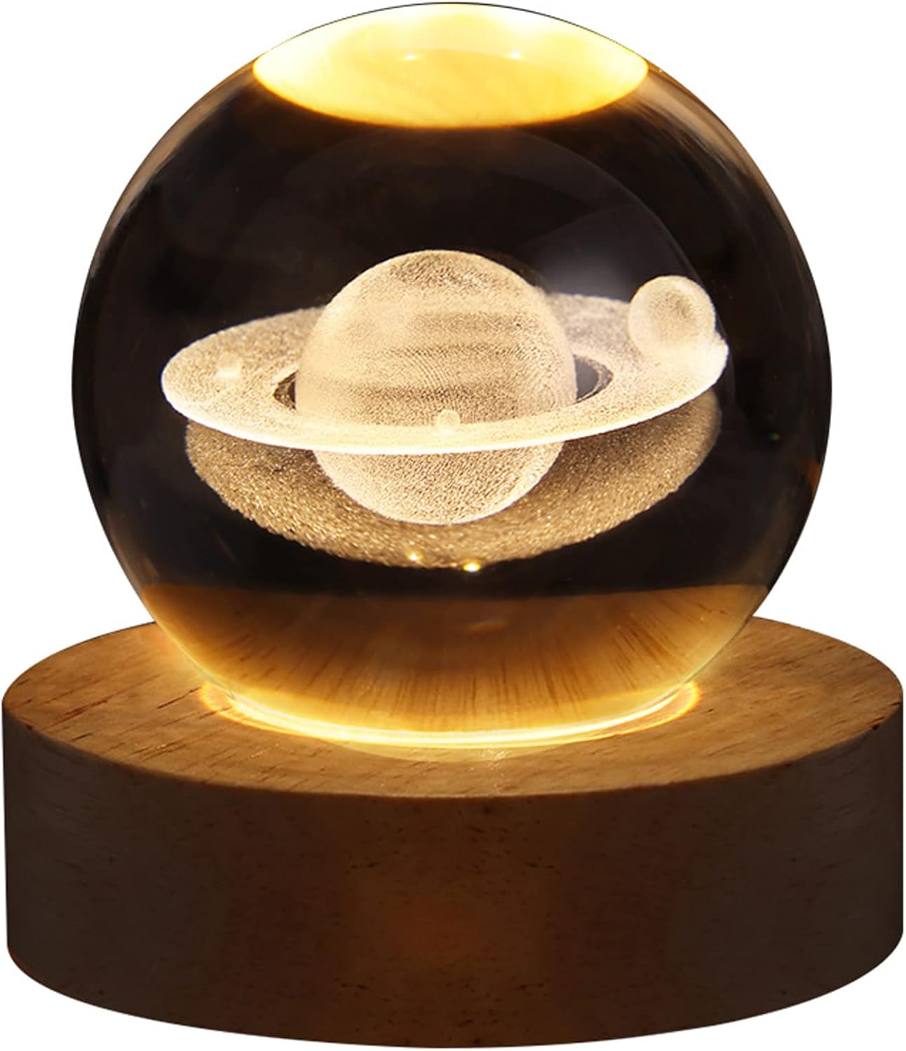 TITA-DONG 3D Crystal Ball Night Light for Kids Glass Ball Night Lamp with Wood Base Fantasy Desk Present Space Decor Crsytal Ball LED Galaxy Planet Nightlight Birthday Gift Bedroom Decor (Saturn)-0