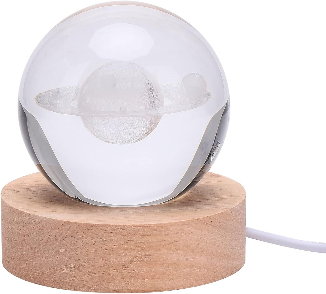 TITA-DONG 3D Crystal Ball Night Light for Kids Glass Ball Night Lamp with Wood Base Fantasy Desk Present Space Decor Crsytal Ball LED Galaxy Planet Nightlight Birthday Gift Bedroom Decor (Saturn)-4