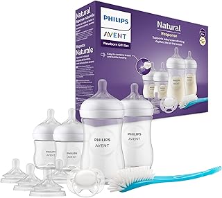 Philips Avent Baby Bottle Newborn Gift Set - 4 Baby Milk Bottles, 2 Extra Nipples, Ultra-Soft Pacifier and Bottle Brush, Babies Aged 0-12 Months+ (Model SCD838/13)