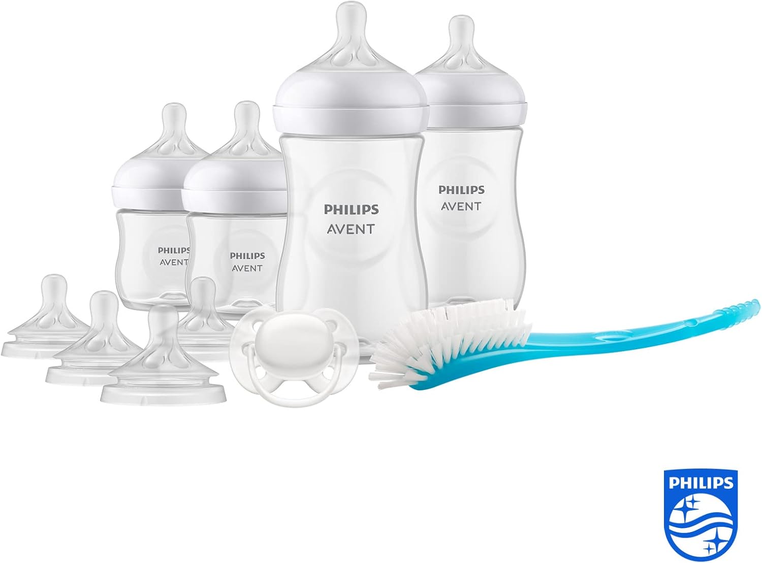 Philips Avent Baby Bottle Newborn Gift Set - 4 Baby Milk Bottles, 2 Extra Nipples, Ultra-Soft Pacifier and Bottle Brush, Babies Aged 0-12 Months+ (Model SCD838/13)-1