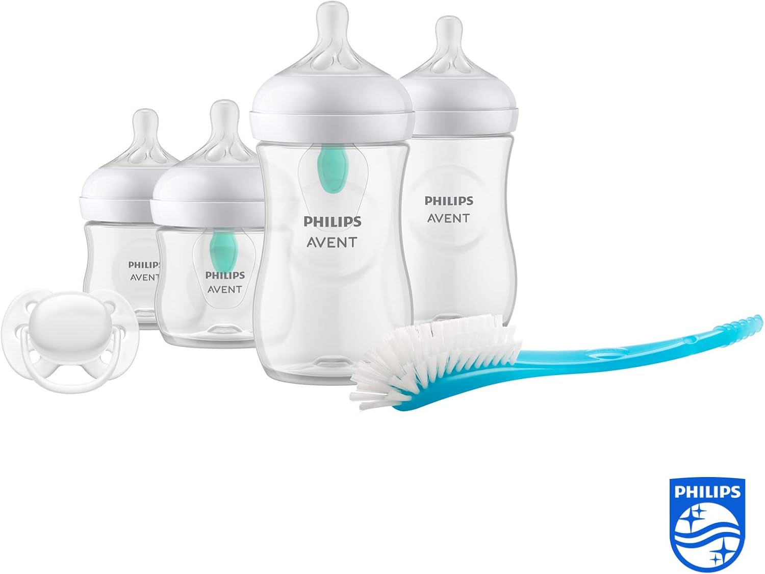 Philips Avent AirFree Vent Baby Bottle Newborn Gift Set - 4 Baby Milk Bottles with Air-Free Vent, Ultra-Soft Pacifier and Bottle Brush, Babies Aged 0-12 Months+ (Model SCD657/11)-1