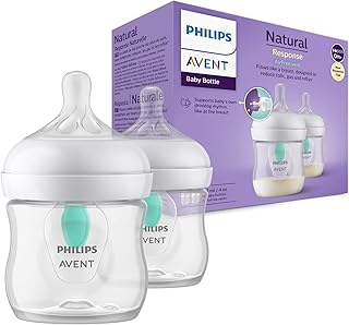 Philips Avent Natural Response Baby Bottle - 2X 125ml Baby Milk Bottle with AirFree Vent, BPA Free for Newborn Babies Aged 0 Months+ (Model SCY670/02)