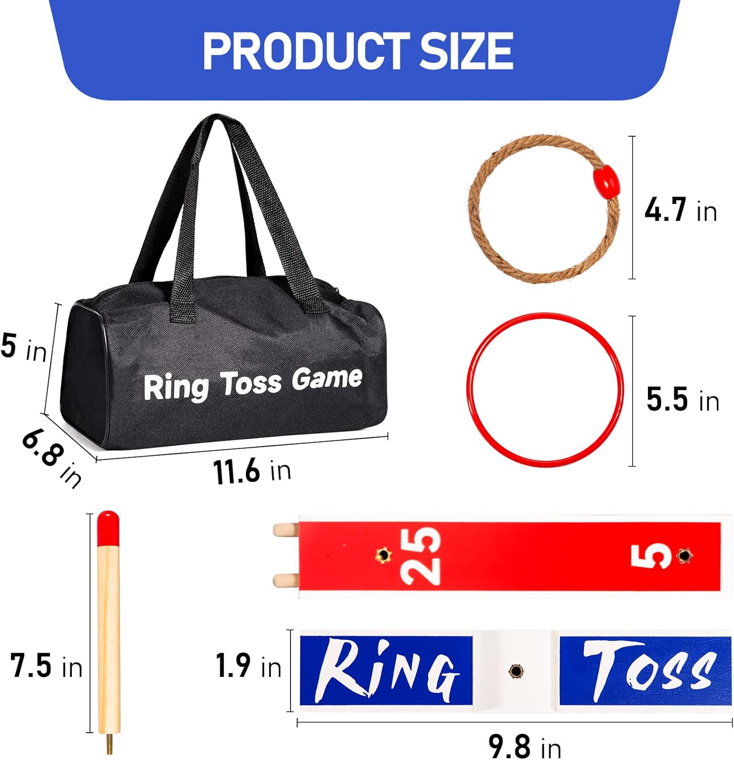 U&C Planet Large Quoits,10 Pcs Ropes &10 Pcs Plastic Rings with Carry Bag, Wooden Ring Toss Game for Kids and Adults-2