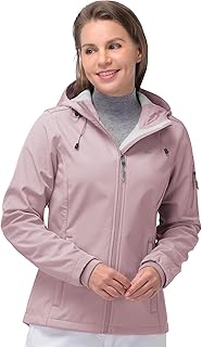 33,000ft Women's Waterproof Jacket, Ladies Lightweight Hooded Softshell Jacket Windproof Fleece Rain Jacket for Outdoor Hiking