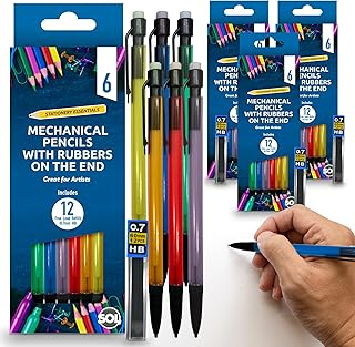 24pk Mechanical Pencil 0.7mm HB | Mechanical Pencils Set With 2 Lead Refills | Propelling Pencils Mechanical | 0.7mm Mechanical Pencils for Artists and School | Retractable Pencils with Rubbers on End