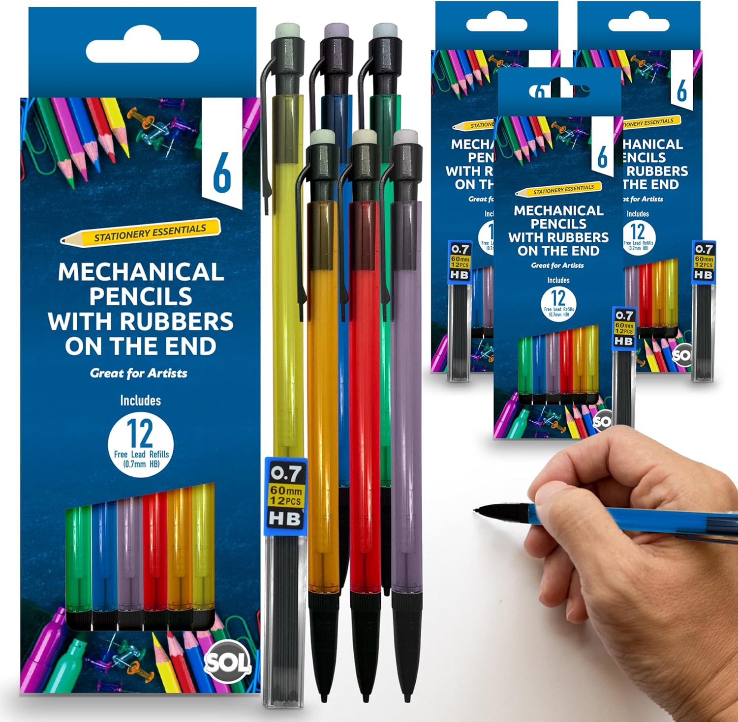 24pk Mechanical Pencil 0.7mm HB | Mechanical Pencils Set With 2 Lead Refills | Propelling Pencils Mechanical | 0.7mm Mechanical Pencils for Artists and School | Retractable Pencils with Rubbers on End-0