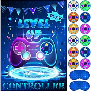 ASTARON Pin The Button on The Video Game Party Game, 30 Video Game Button Sticker, Game Theme Birthday Party Supplies Pin Game, Construction Birthday Party Favor Sets for Kids Adults.