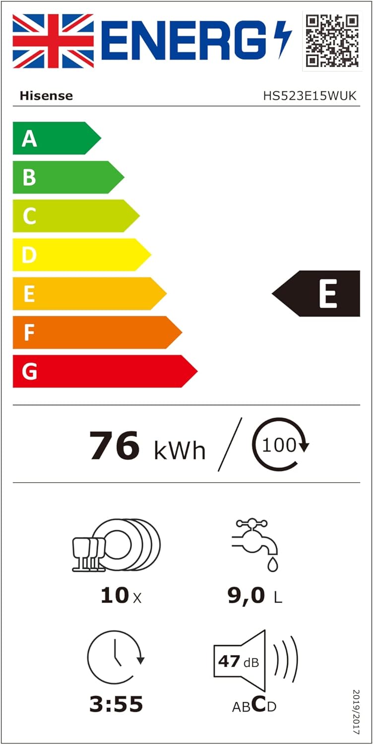 Hisense HS523E15WUK Slimline 10 Places Free Standing Dishwasher White with 30 Minutes Quick Wash [Energy Class E]-13