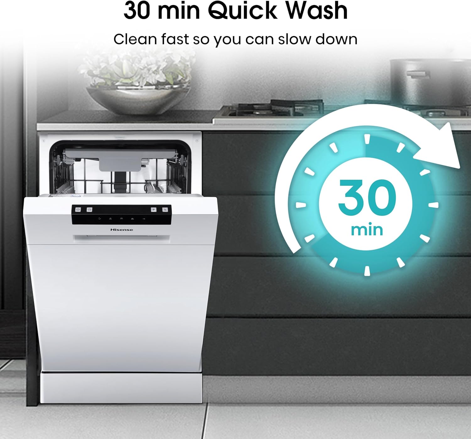 Hisense HS523E15WUK Slimline 10 Places Free Standing Dishwasher White with 30 Minutes Quick Wash [Energy Class E]-4