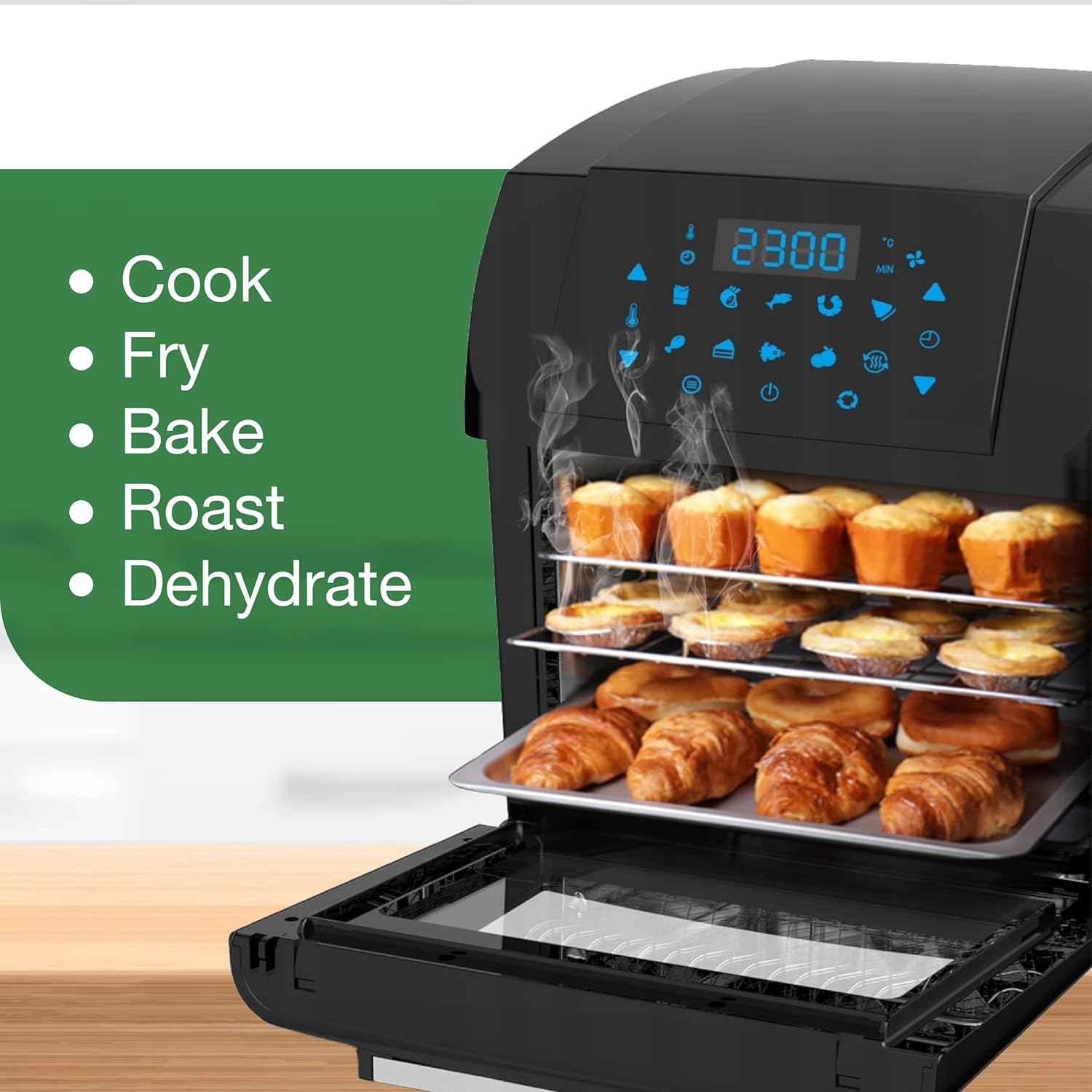 JML 12L Air Fryer Oven - 4 in 1 Rotisserie Airfryer to Cook, Fry, Roast, Bake and Dehydrate, No Oil Fry, Large Touchscreen, 10 Pre Set Modes, Reheat Mode - 2 Air Flow Racks, Cage and Drip Tray-1