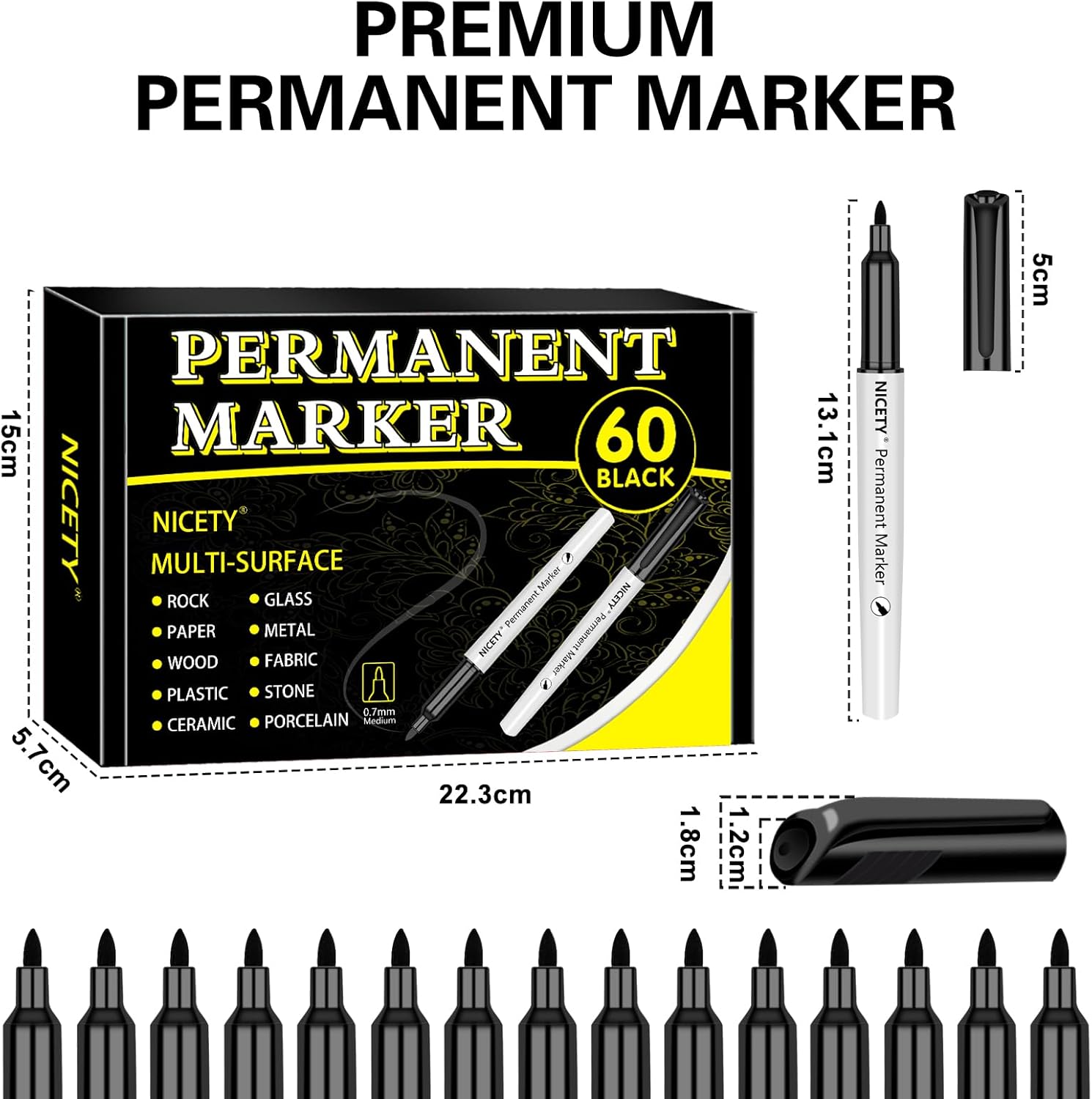 NICETY 60 Black Permanent Markers - Fine Point Permanent Marker Pens Set, Black pens For Adults, Works On Rock Paper Ceramic Wood Stone Metal Glass-5