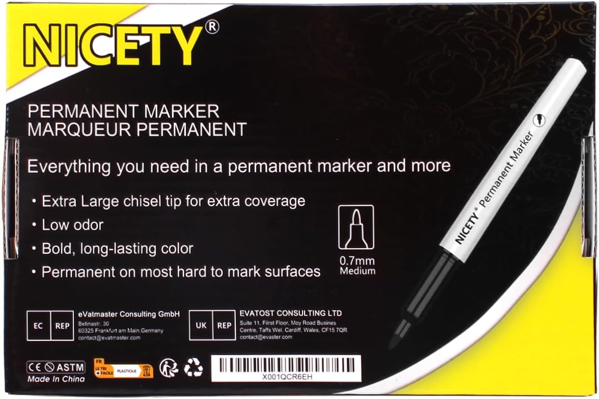 NICETY 60 Black Permanent Markers - Fine Point Permanent Marker Pens Set, Black pens For Adults, Works On Rock Paper Ceramic Wood Stone Metal Glass-9