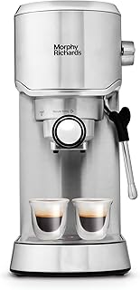 Morphy Richards Compact Espresso Coffee Machine, Dual Cup, 1L Water tank, Variable Steam Control & Milk Frother Wand, Stainless Steel, 172022