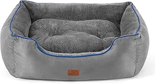 Bedsure Medium Dog Beds Washable - Indoor Puppy Bed for Medium and Large Cat, Fluffy Rectangle Cuddle Pet Bed with Anti-Slip Bottom, Grey, 63.5x53x20cm